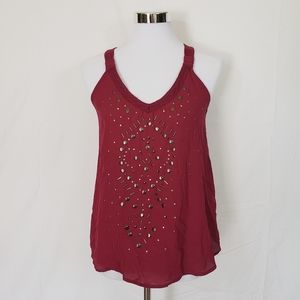 Xhileration Studded Tank Top Burgandy Women